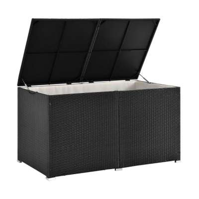 Polyrattan kerti tároló box 950 L fekete erősített fedél