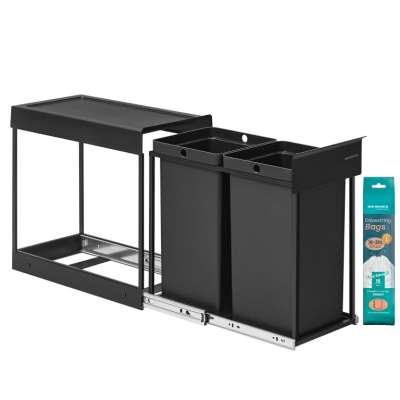 Szelektív hulladékgyűjtő konyhaszekrénybe, 2x15 L fekete