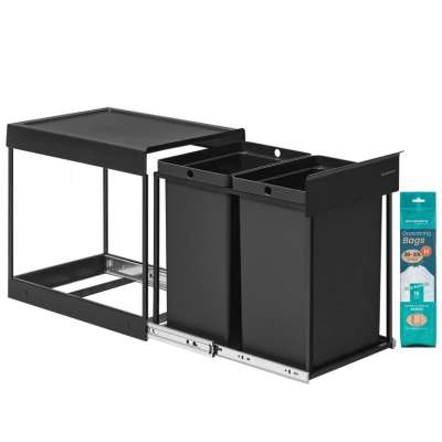 Kihúzható szelektív hulladékgyűjtő 2x20 L fekete acél