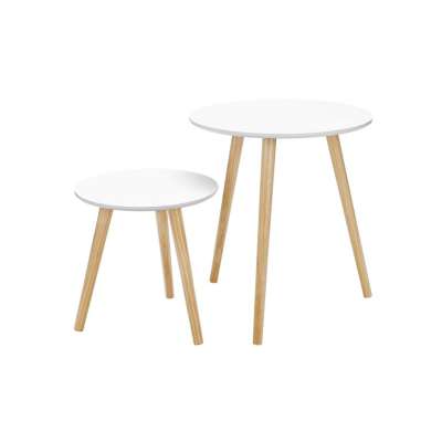 Minimalista dohányzóasztal szett fehér/fa 2 db