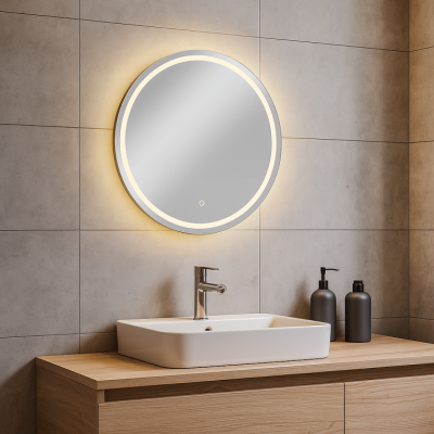 LED Fürdőszobai tükör 70 x 70 cm kerek kerettel