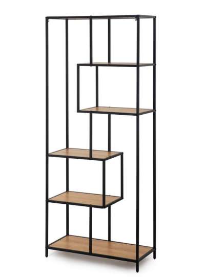 Fém állvány fa polcokkal 77 x 185 x 35 cm fekete