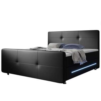 Oakland ágy 180 x 200 műbőrrel és rugós matraccal fekete színben