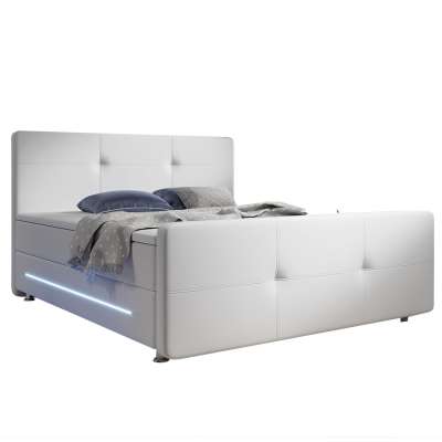 Rugós ágy Oakland 140 x 200 cm műbőr, matracokkal fehér színben