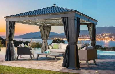 Kerti alumínium pavilon PREMIUM 3,9 x 3,9 m (szürke)