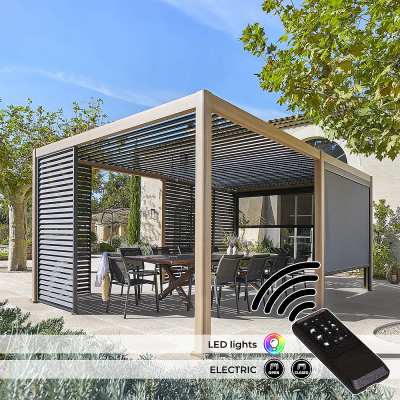 Kerti alumínium pavilon elektromos MEGAN 6x3 m (fa hatás)