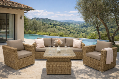 Rattan variálható ülőgarnitúra MALIBU 5 fő részére (bézs-barna)