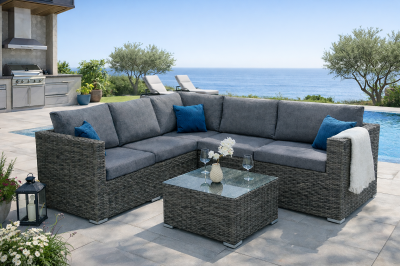 Rattan variálható sarokgarnitúra MALIBU 5 személyes (szürke)