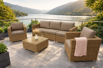 Rattan variálható ülőgarnitúra MALIBU 5 fő részére (bézs-barna)