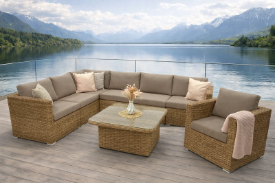 Rattan variálható ülőgarnitúra MALIBU 7 fő részére (bézs-barna)