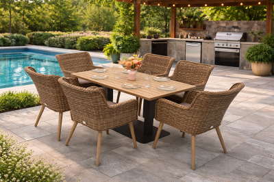 Kerti rattan szett MALIBU 1+6 (bézs-barna)