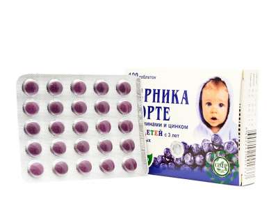 Áfonya forte 3 éves gyermekek számára - étrend-kiegészítő cinkkel és vitaminokkal - 100 tabletta - Evalar