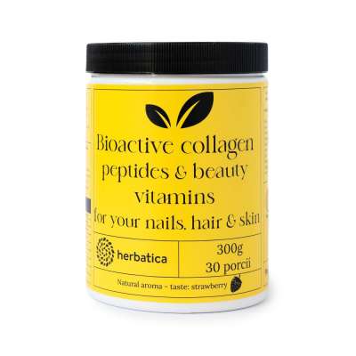 Bioaktív kollagén peptidekkel és vitaminokkal a szépségért, körmökért, hajért és bőrért - 300g - Herbatica Íz: Eper