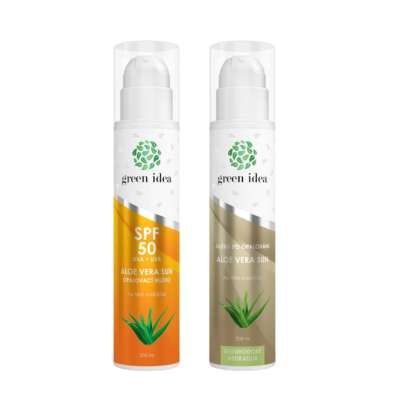 Kedvezményes napozás előtti és utáni csomag: Aloe Vera Sun naptej SPF 50 + Aloe Vera Sun napozás utáni testápoló – Green idea