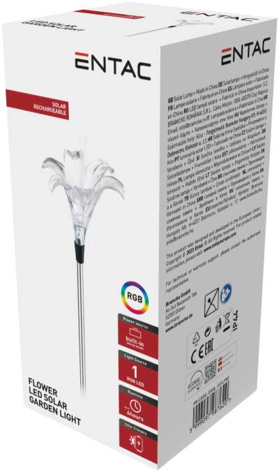Entac Kerti Szolár Lámpa 34cm RGB Rozsdamentes acél liliom forma