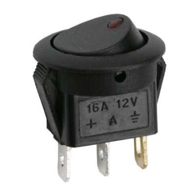Kapcsoló 12V piros világító LED Fekete