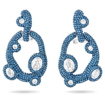 Swarovski Tigris Pierced Earrings, Aqua, Palladium plated