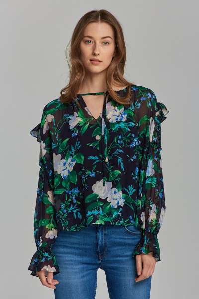 ING GANT D1. ROSE FRILL BLOUSE EVENING BLUE