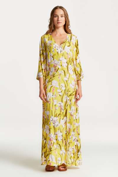 RUHA GANT IRIS PRINT V-NECK MAXI DRESS CANARY YELLOW
