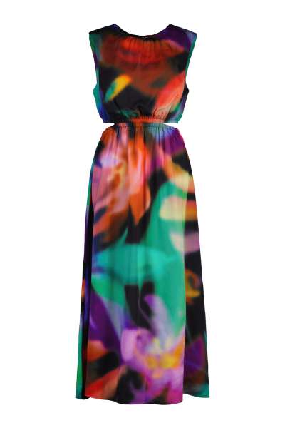 RUHA GANT FLORAL PRINT SLEEVELESS DRESS EBONY BLACK