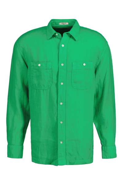 ING GANT REL GMNT DYED LINEN SHIRT MID GREEN