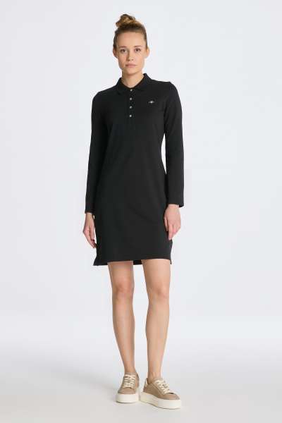 RUHA GANT SLI SHIELD LS PIQUE DRESS BLACK