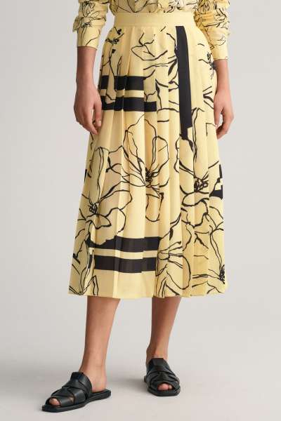 SZOKNYA GANT LINE DRAWING PLEATED SKIRT DUSTY LIGHT YELLOW