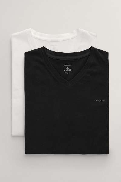ALÓNEMŰ GANT V-NECK T-HIRT 2-PACK BLACK / WHITE