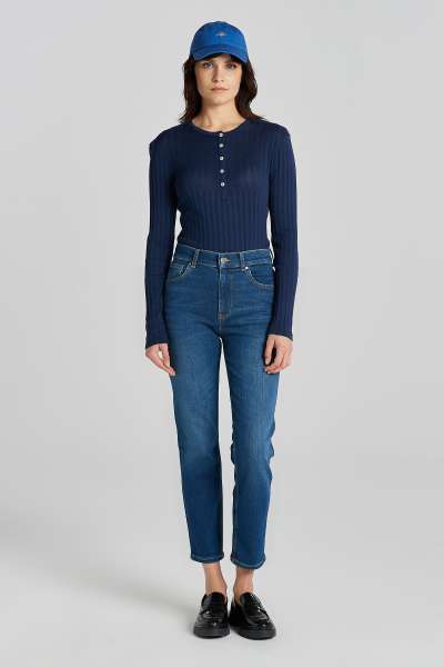 FARMER GANT CROPPED SLIM JEANS DARK BLUE BROKEN IN
