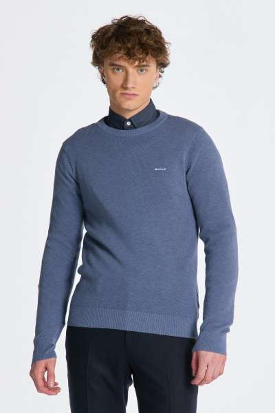 PULÓVER GANT COTTON PIQUE C-NECK DENIM BLUE MEL