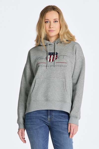 MELEGÍTŐ FELSŐ GANT REL ARCHIVE SHIELD HOODIE GREY MELANGE