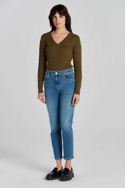 FARMER GANT CROPPED SLIM JEANS MID BLUE WORN IN