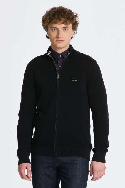 PULÓVER GANT COTTON PIQUE ZIP CARDIGAN BLACK