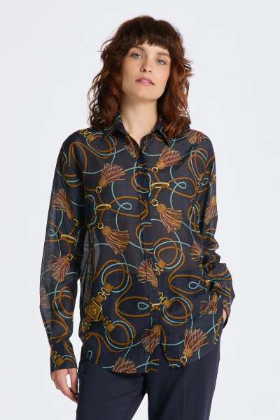 ING GANT REL ROPE PRINT COT SILK SHIRT EVENING BLUE