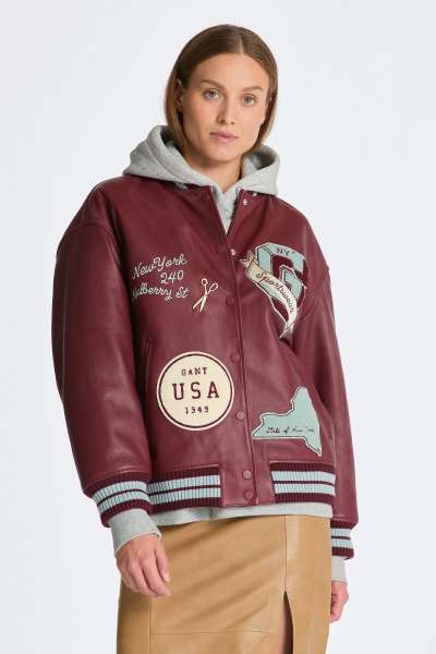 DZSEKI GANT LEATHER VARSITY JACKET PLUMPED RED