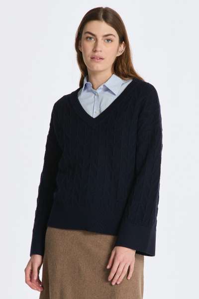 PULÓVER GANT HERRINGBONE V-NECK EVENING BLUE