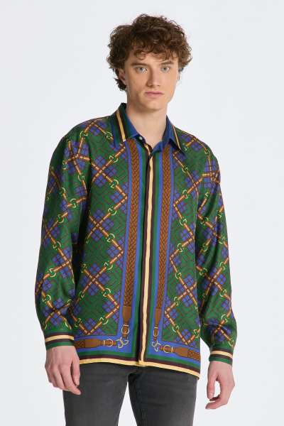 ING GANT REL EDALLION SILK SHIRT FOREST GREEN