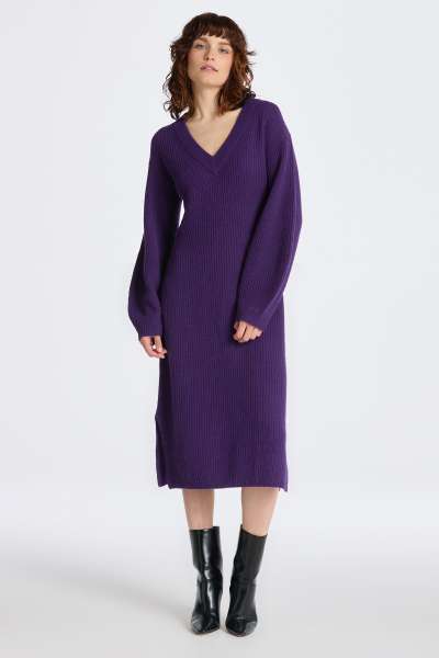 RUHA GANT WOOL RIB V-NECK DRE PANY PURPLE