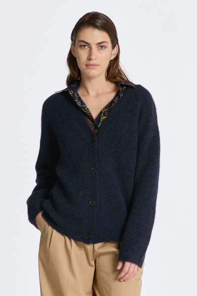 KARDIGÁN GANT HAIRY TEXTURE V-NECK CARDIGAN EVENING BLUE