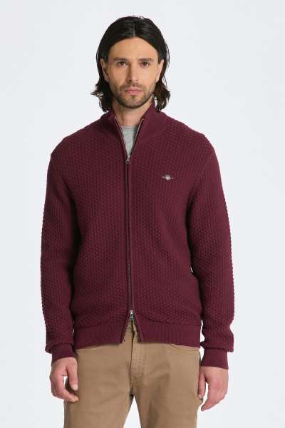 KARDIGÁN GANT COTTON TEXTURE ZIP CARDIGAN RED HADOW