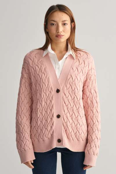 KARDIGÁN GANT TEXTURED COTTON CARDIGAN DUSTY ROSE