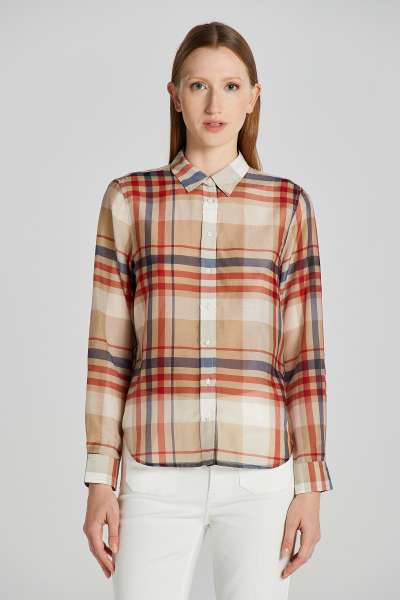 BLÚZ GANT REG CHECKED COTTON SILK SHIRT DARK KHAKI