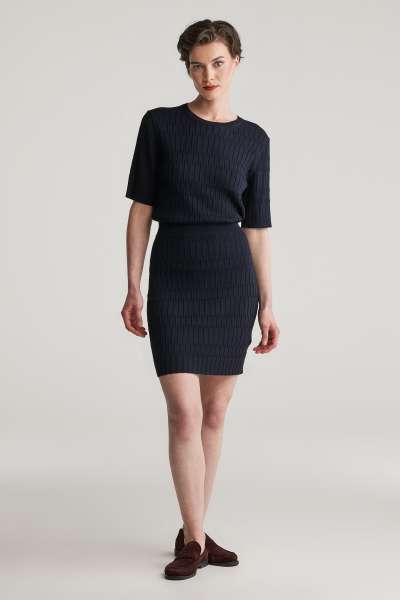 SZOKNYA GANT TEXTURED KNITTED SKIRT EVENING BLUE