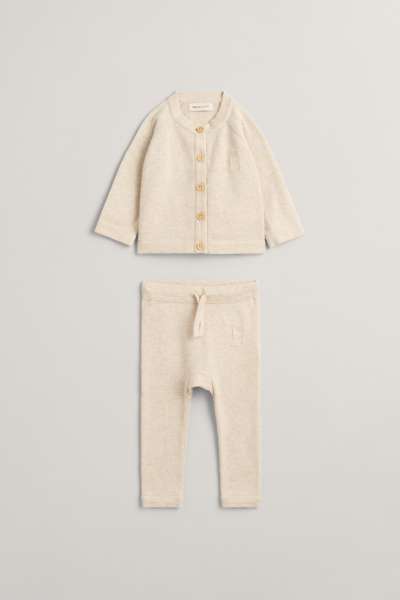 GYEREK SZETT GANT CARDIGAN AND PANT GIFT SET LIGHT BEIGE MELANGE