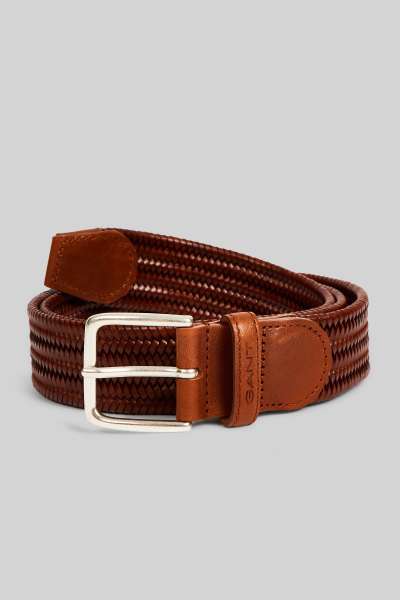 ÖV GANT LEATHER ELASTIC BRAIDED BELT WEATHERED BROWN