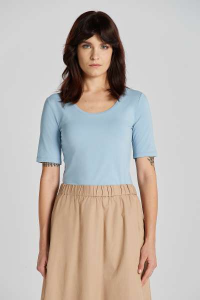 PÓÓ GANT SIM COT/EA SS SCOOP NECK TOP DOVE BUE