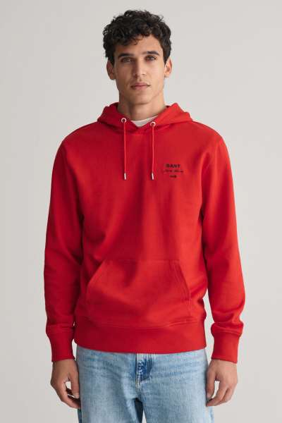 MELEGÍTŐ FELSŐ GANT LOGO SCRIPT HOODIE RUBY RED