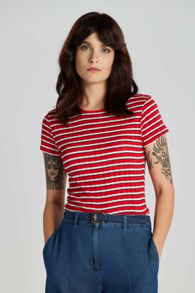 PÓLÓ GANT STRIPED RIBBED SS T-SHIRT BRIGHT RED