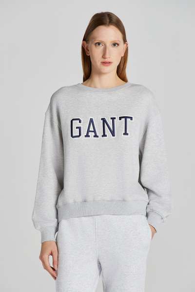 ELEGÍTŐ FELSŐ GANT LOGO C-NECK SWEAT PALE GREY ELANGE
