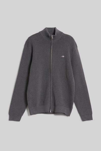KARDIGÁN GANT TEXTURED COTTON FULL ZIP CARDIGAN ANTRACIT ELANGE